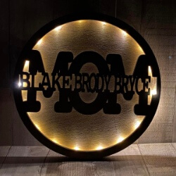 Mom with Kids' Names with LED (1) handcrafted by Triple R Designs