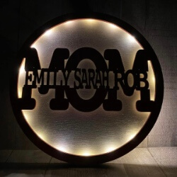 Mom with Kids' Names with LED (2) handcrafted by Triple R Designs