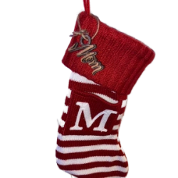 Personalized wooden name tag on Mom's stocking