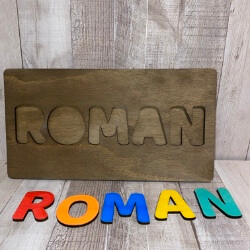 Roman baby name puzzle handcrafted by Triple R Designs