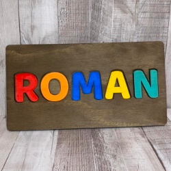 Roman baby name puzzle handcrafted by Triple R Designs
